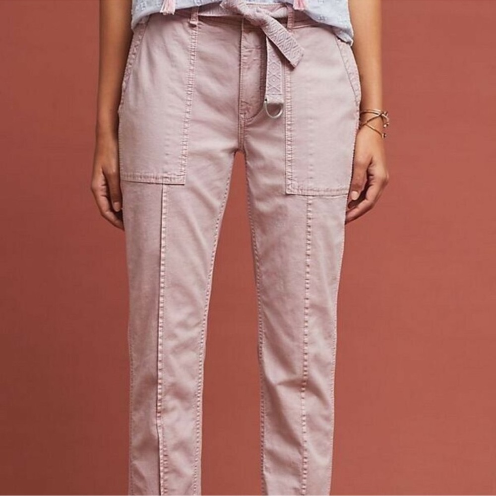 Anthropologie Women's 30 Pink Belted Wanderer Twill Ankle Pants Straight Leg - Picture 3 of 11